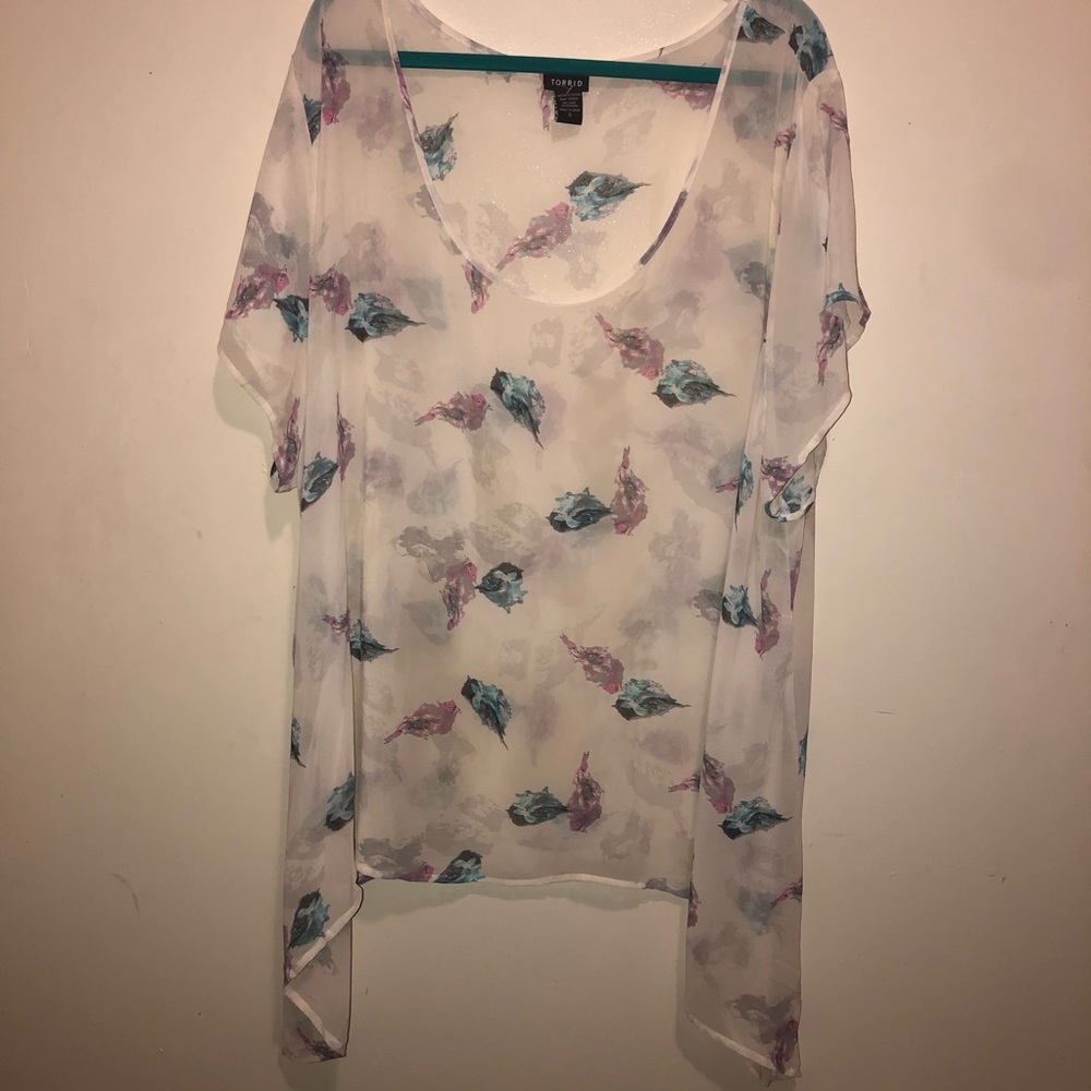 Torrid Sheer Butterfly Handkerchief Blouse GUC